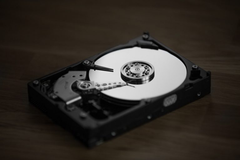 black and silver hard disk drive