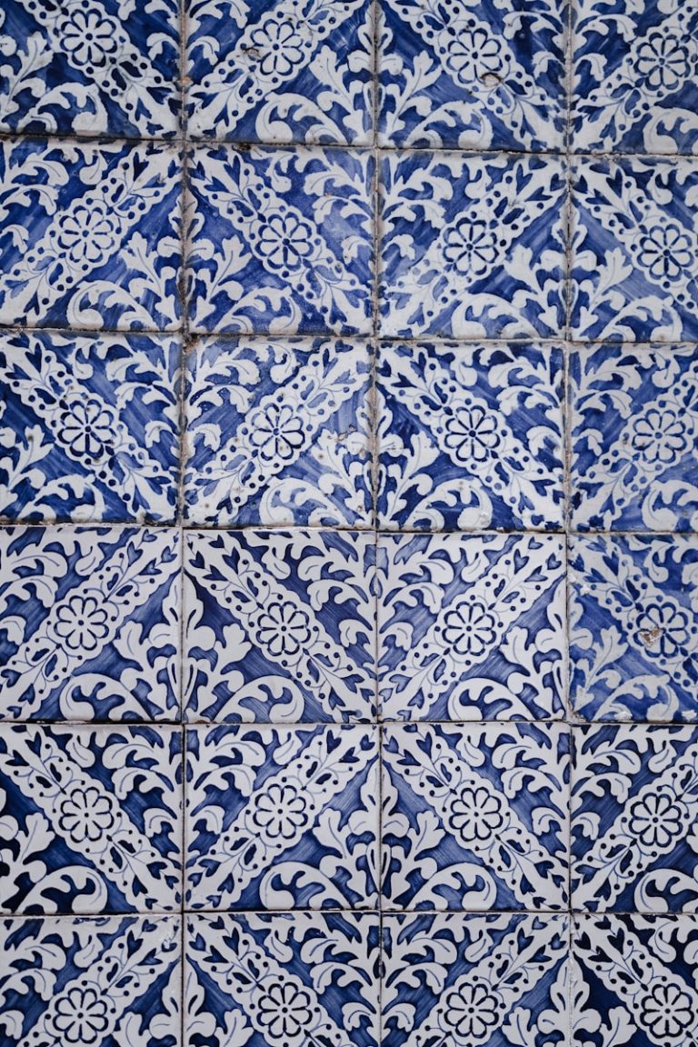 white and blue floral tiles